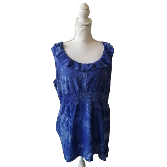 Cato Woman Blue Tie-Dye Sleeveless Top With Ruffle Neckline Size 18/20W Lightwei - Picture 1 of 3